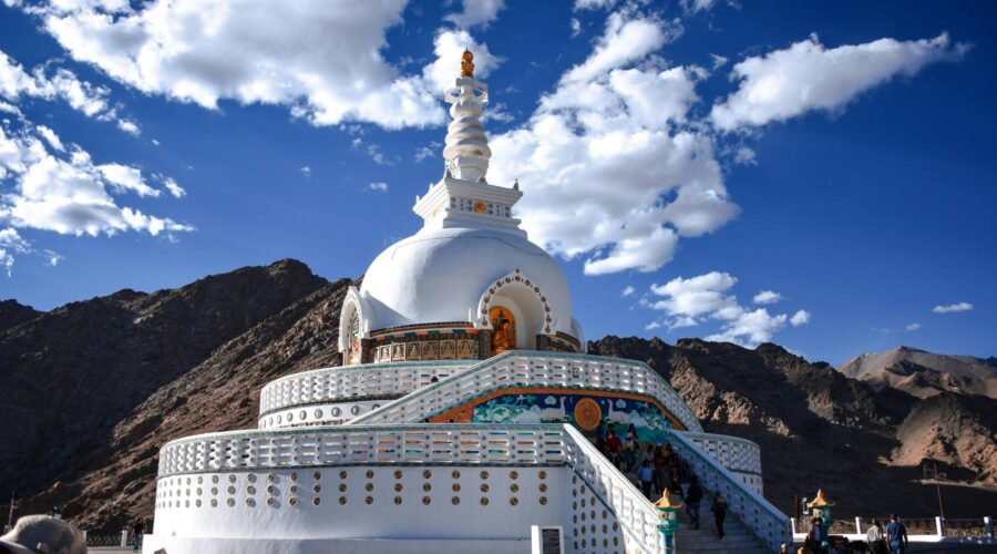 Ladakh Shanti Stupa in Leh with Majestic Backdrop