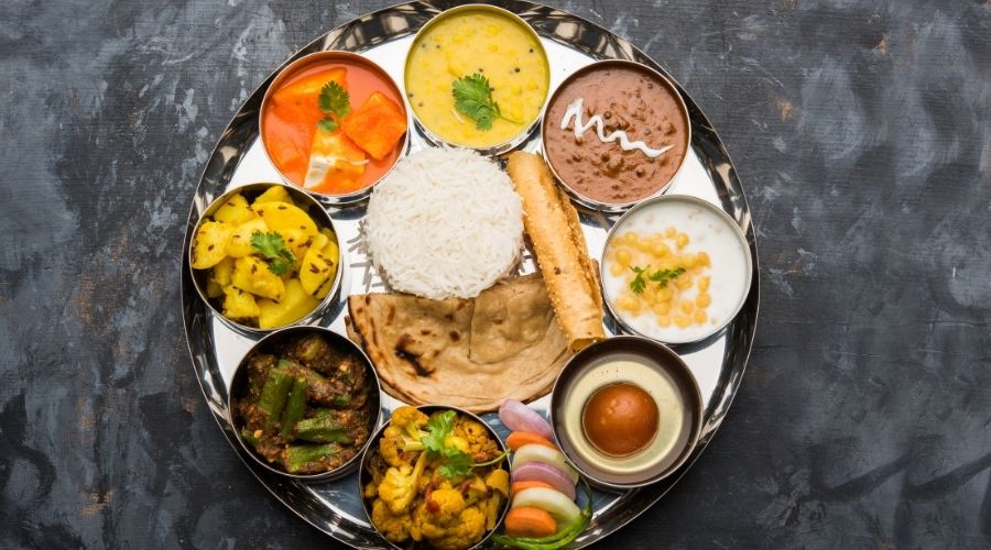 Indian Hindu Veg Thali food platter, selective focus